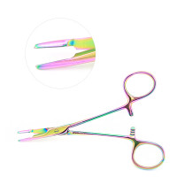 Olsen Hegar Needle Holder Scissors Combination 5 1/2" Serrated - Tungsten Carbide, Rainbow Coated