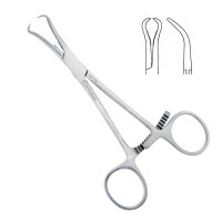 Bone Reduction Forceps 5", Curved, 10mm Serrated with Pointed Tips