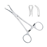 Bone Reduction Forceps 5", Curved, 15mm Serrated with Pointed Tips