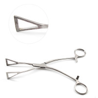Lovelace Lung Grasping Forceps Angled Shanks Serrated Jaws 1" Wide 7 1/4"
