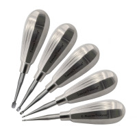 Winged Dental Elevator Serrated Set of 5 with Straight Tip having Short Handle