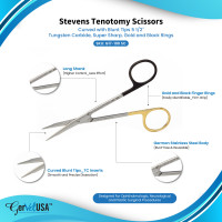 Super Sharp Stevens Tenotomy Scissors - Tungsten Carbide - Gold and Black Rings