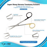 Super Sharp Steven's Tenotomy Scissors Straight - Tungsten Carbide, Gold Rings and Shanks