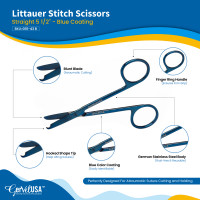 Stitch Suture Removal Scissors, Color Coated, Straight, 5 1/2"