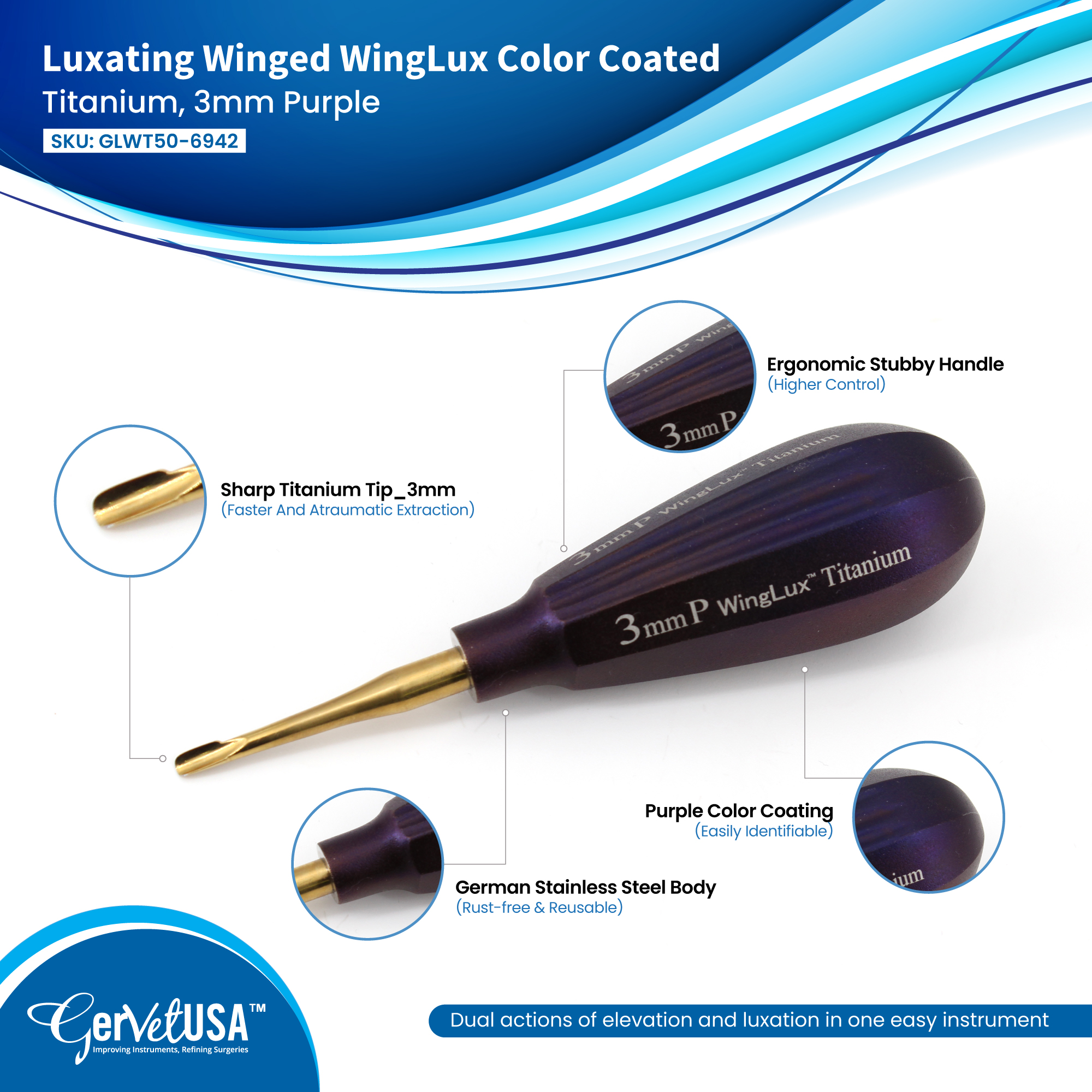 Luxating Winged WingLux Color Coated Titanium, 3mm Purple